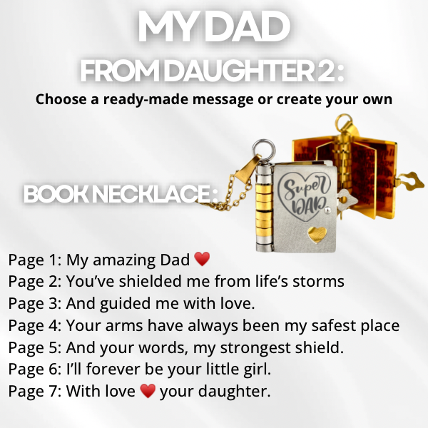 My Dad Book Necklace, Custom Engraved Message
