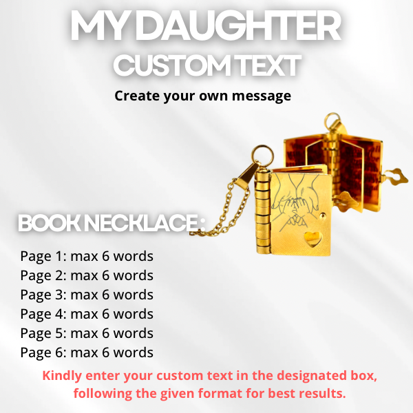 My Daughter Book Necklace, Custom Engraved Message