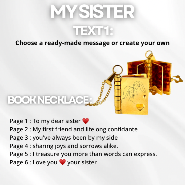 My Sister Book Necklace, Custom Engraved Message