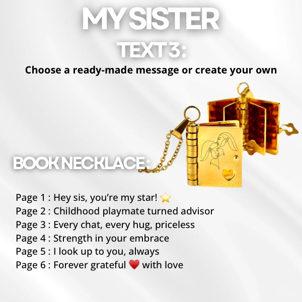 My Sister Book Necklace, Custom Engraved Message