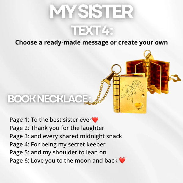My Sister Book Necklace, Custom Engraved Message