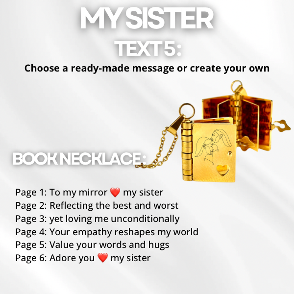 My Sister Book Necklace, Custom Engraved Message