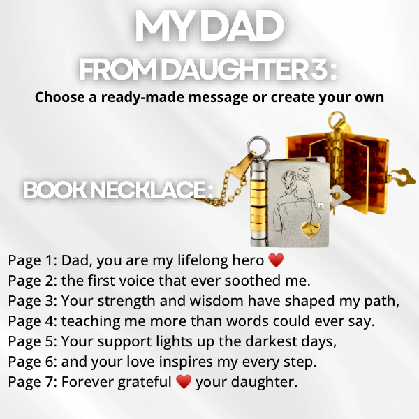 My Dad Book Necklace, Custom Engraved Message
