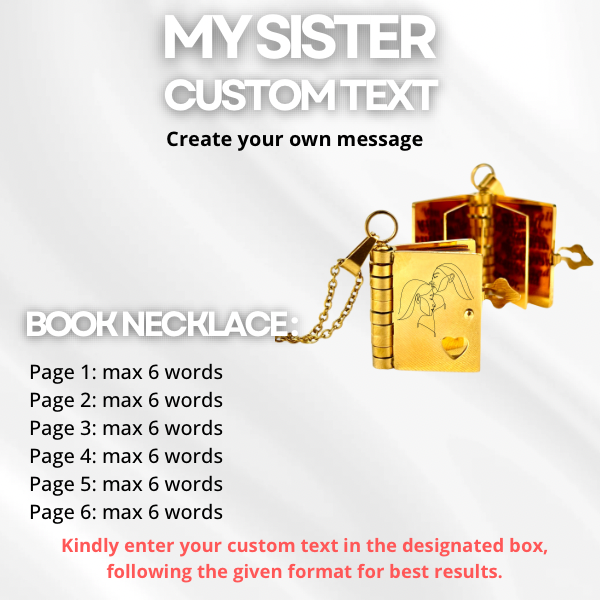 My Sister Book Necklace, Custom Engraved Message
