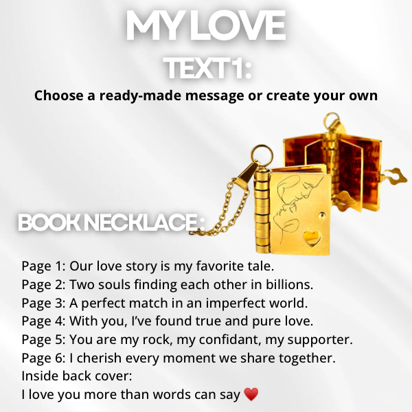 My Love Book Necklace, Custom Engraved Message