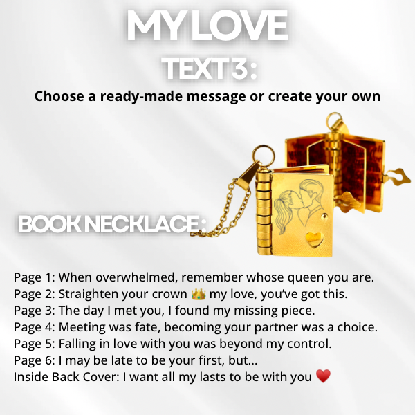 My Love Book Necklace, Custom Engraved Message
