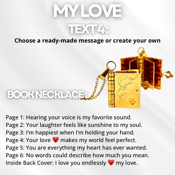 My Love Book Necklace, Custom Engraved Message