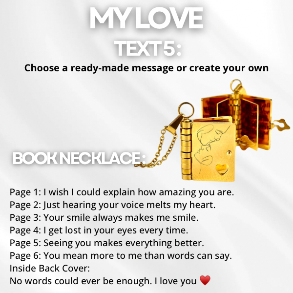 My Love Book Necklace, Custom Engraved Message