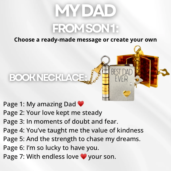 My Dad Book Necklace, Custom Engraved Message