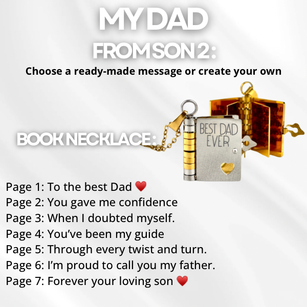 My Dad Book Necklace, Custom Engraved Message