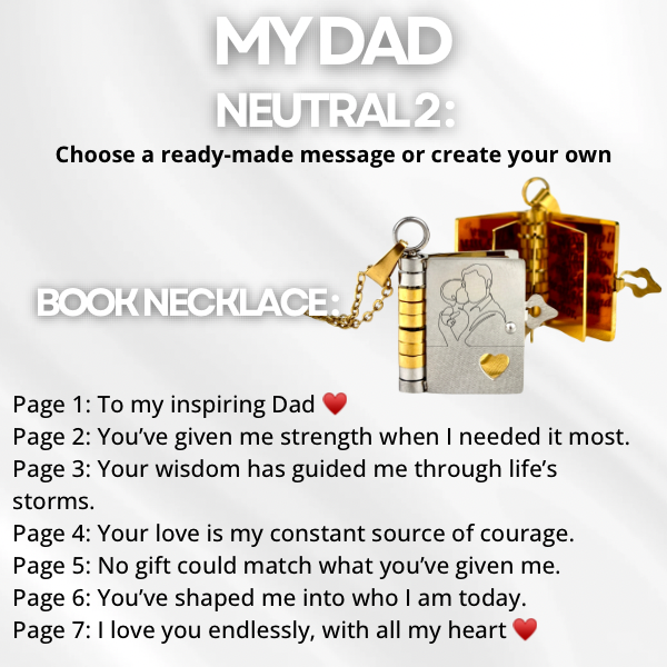 My Dad Book Necklace, Custom Engraved Message