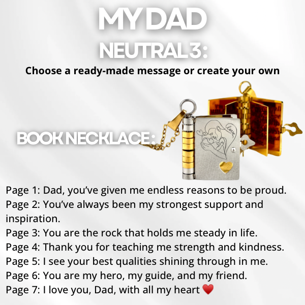 My Dad Book Necklace, Custom Engraved Message