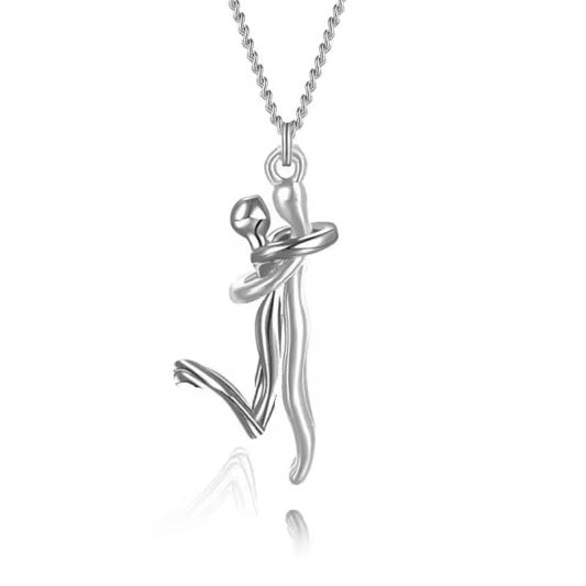 Romantic Couple Embrace Necklace, Elegant Hug Lovers Jewelry