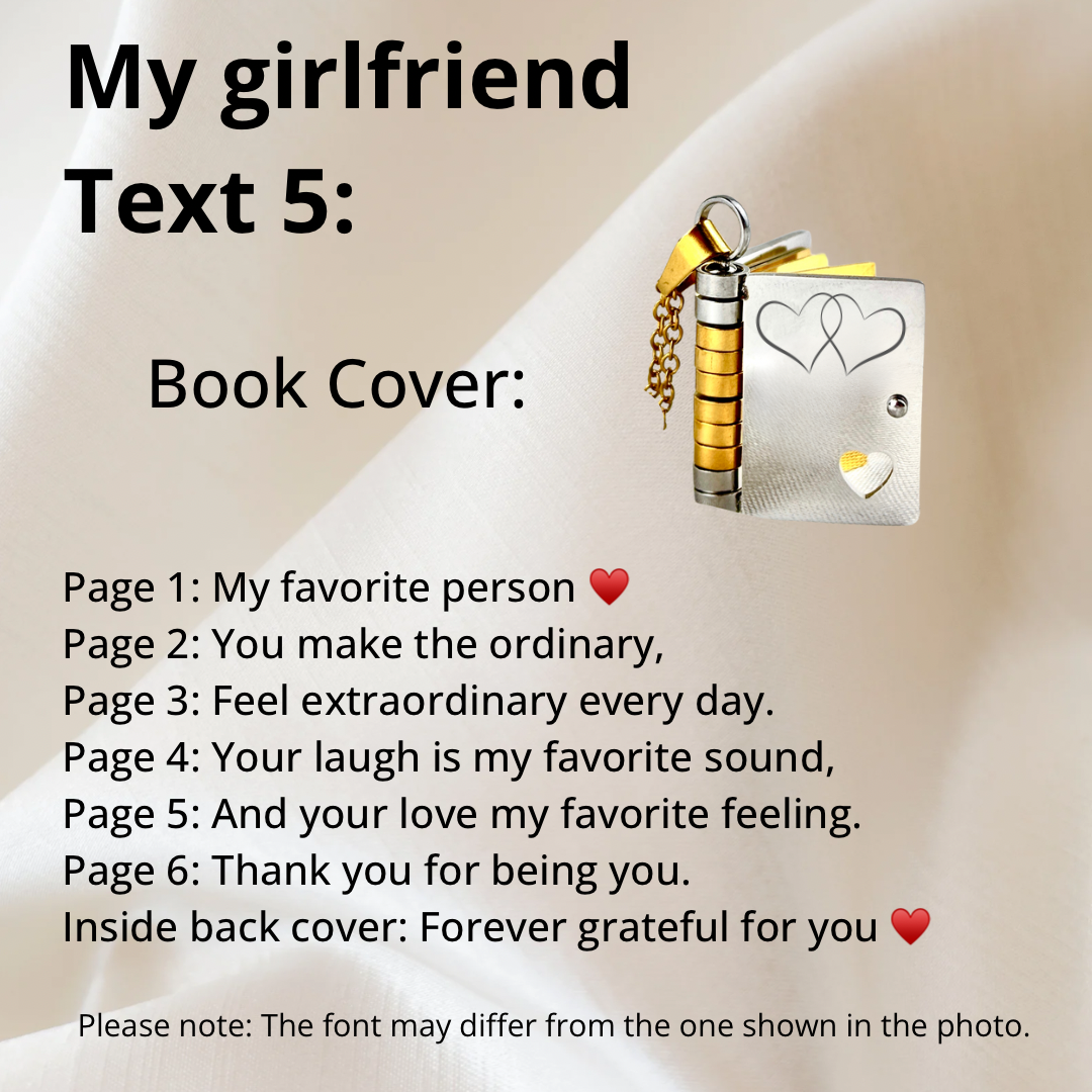 My Girlfriend Book Necklace, Custom Engraved Message