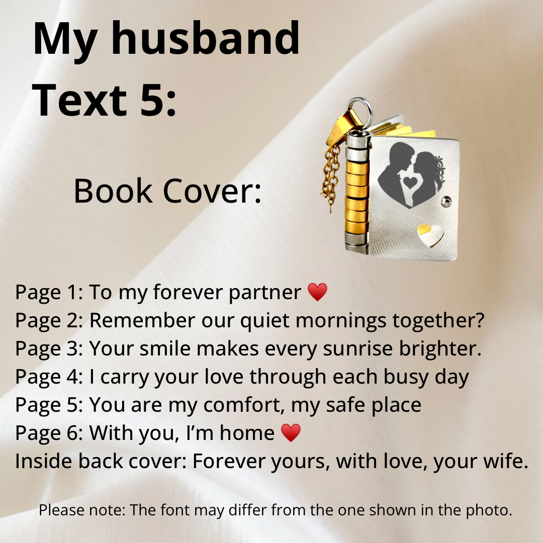 My Husband Book Necklace, Custom Engraved Message