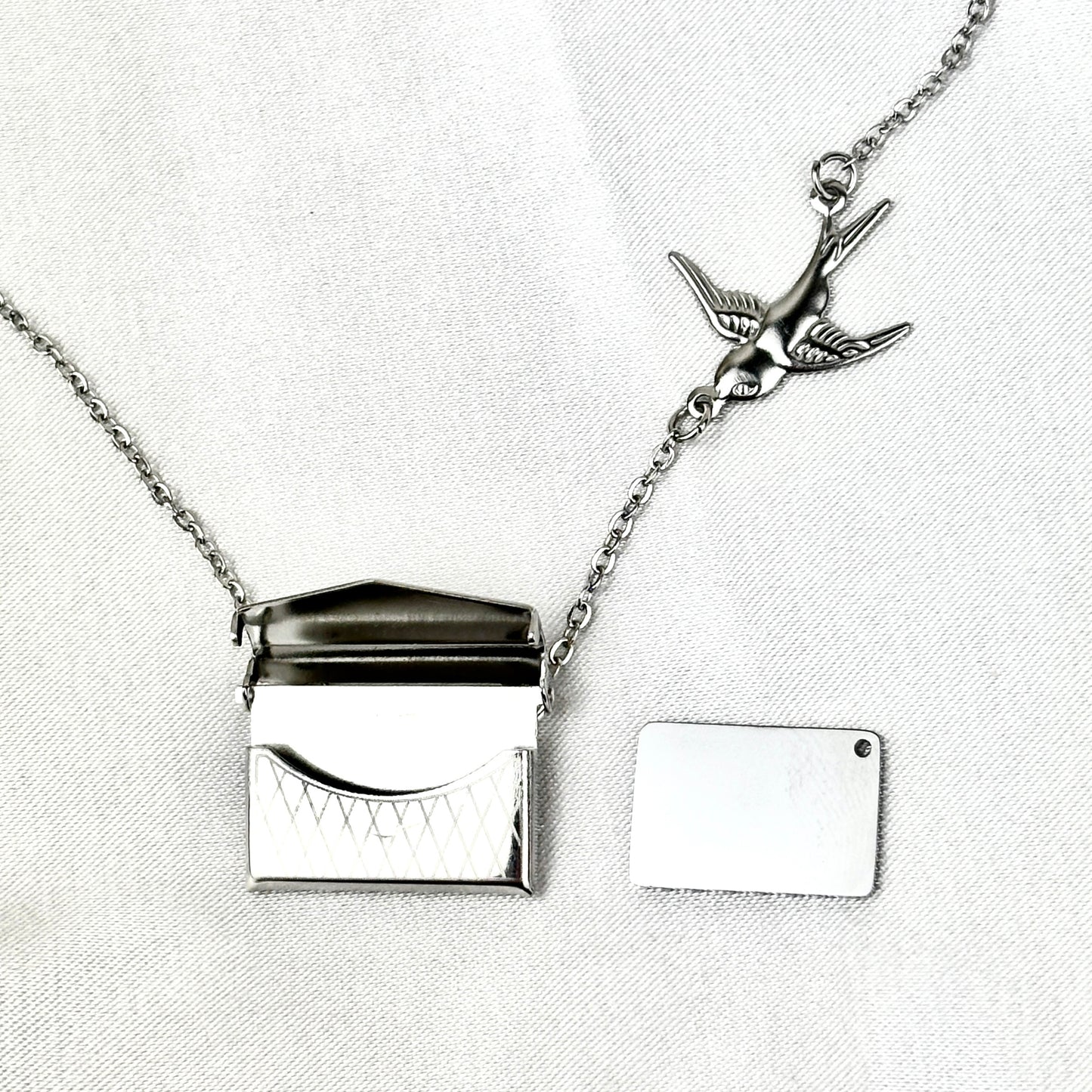 My Daughter Envelope Necklace with Bird Design, Custom Engraved Message