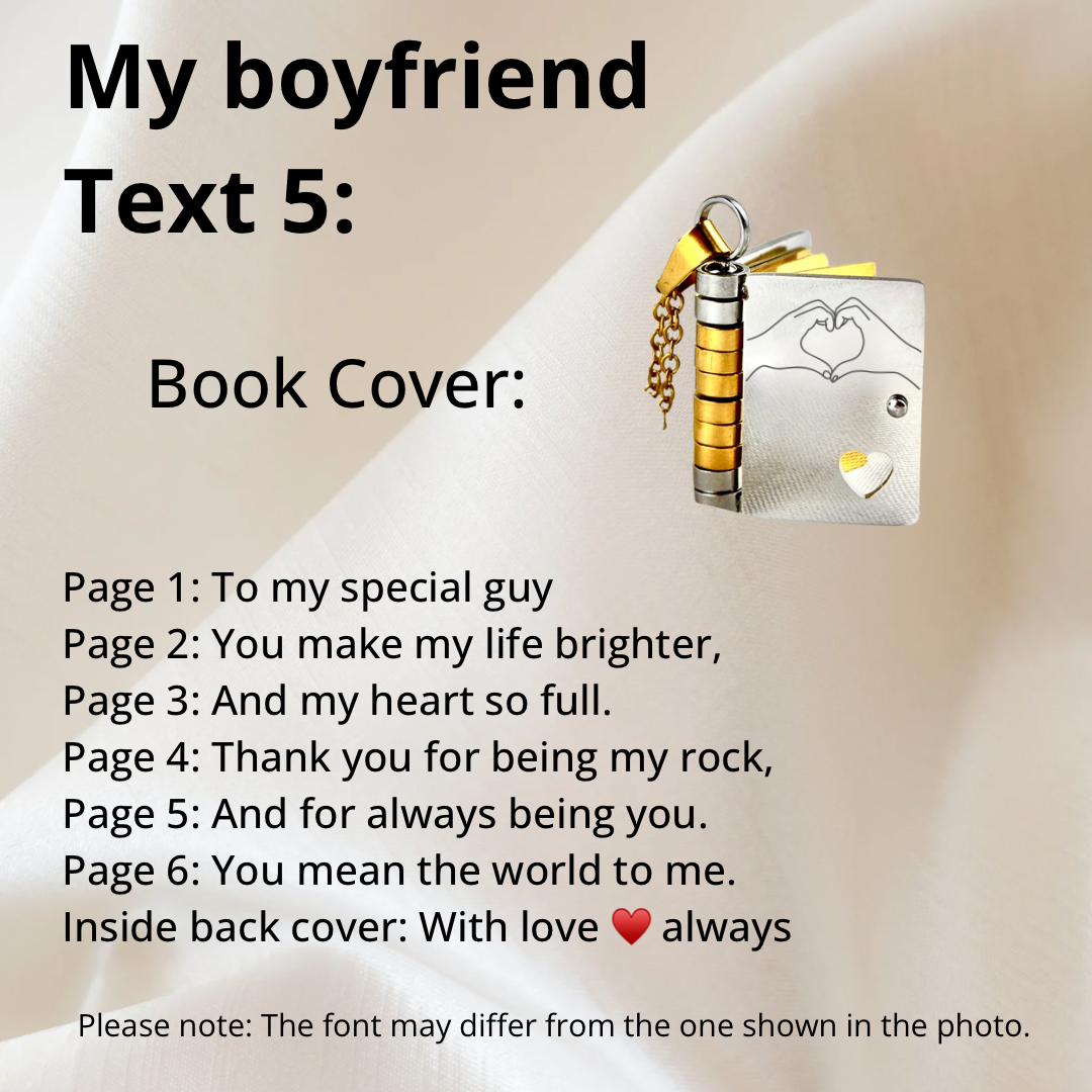 My Boyfriend Book Necklace, Custom Engraved Message