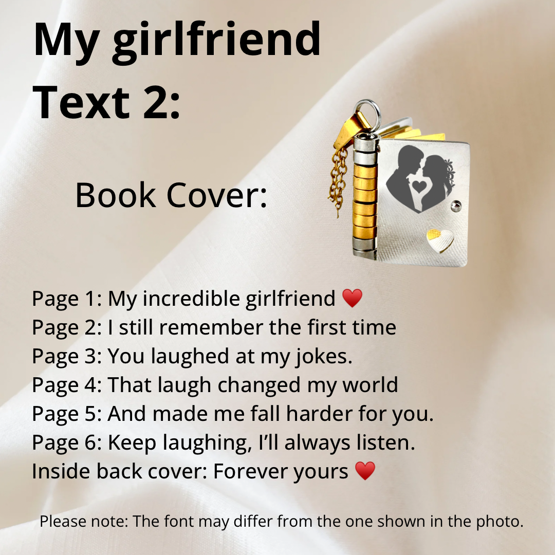 My Girlfriend Book Necklace, Custom Engraved Message