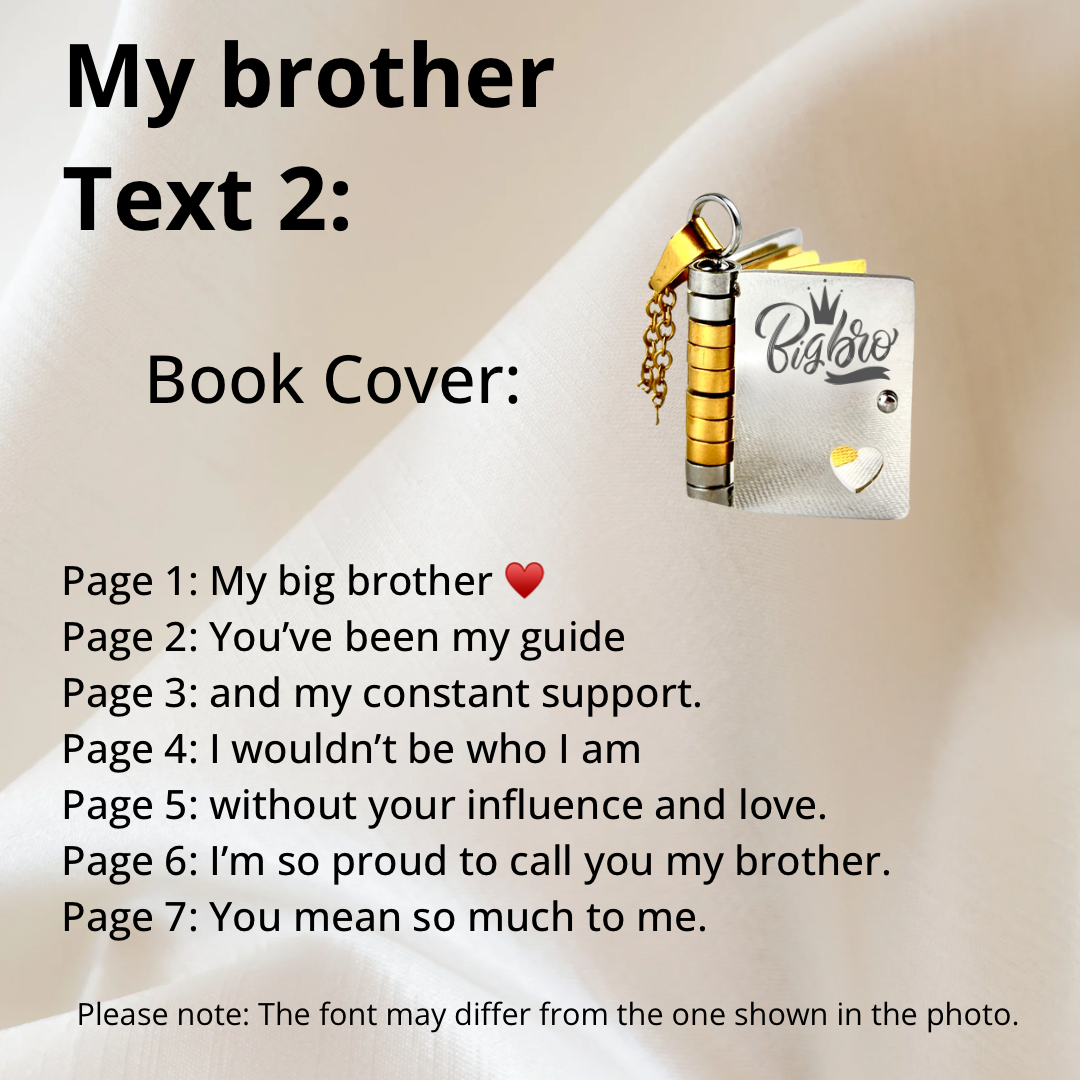 My Brother Book Necklace, Custom Engraved Message