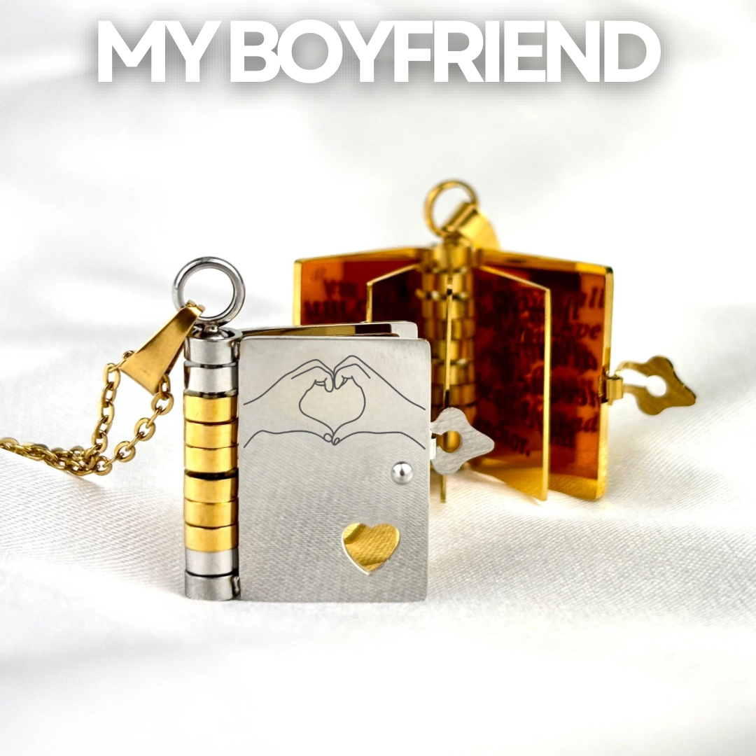 My Boyfriend Book Necklace, Custom Engraved Message