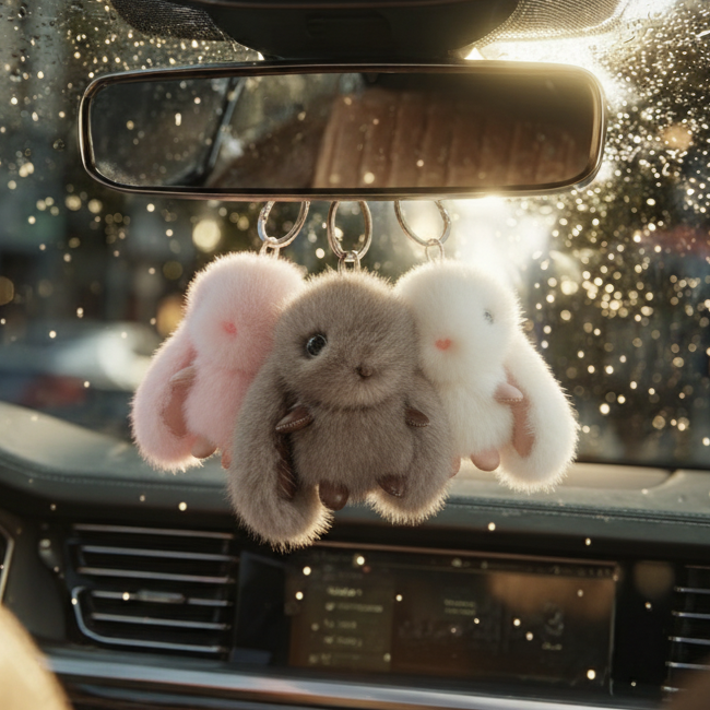 Fluffy Bunny Keychain | Plush Rabbit Bag Charm with Long Ears | Cute Pom Pom Key Ring for Women, Kids & Gifts
