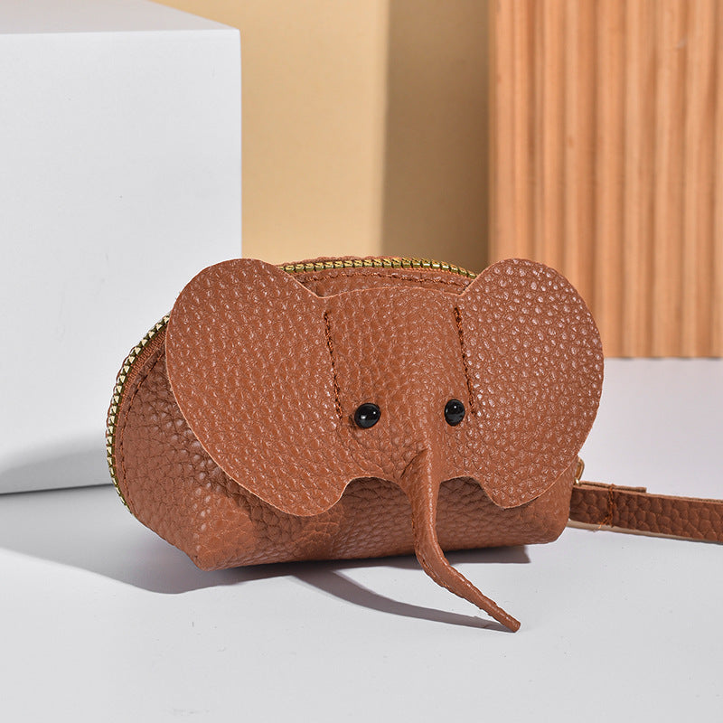 Elephant Coin Purse | Cute PU Leather Card & Coin Holder with Zipper | Mini Animal Wallet Keychain for Women & Kids