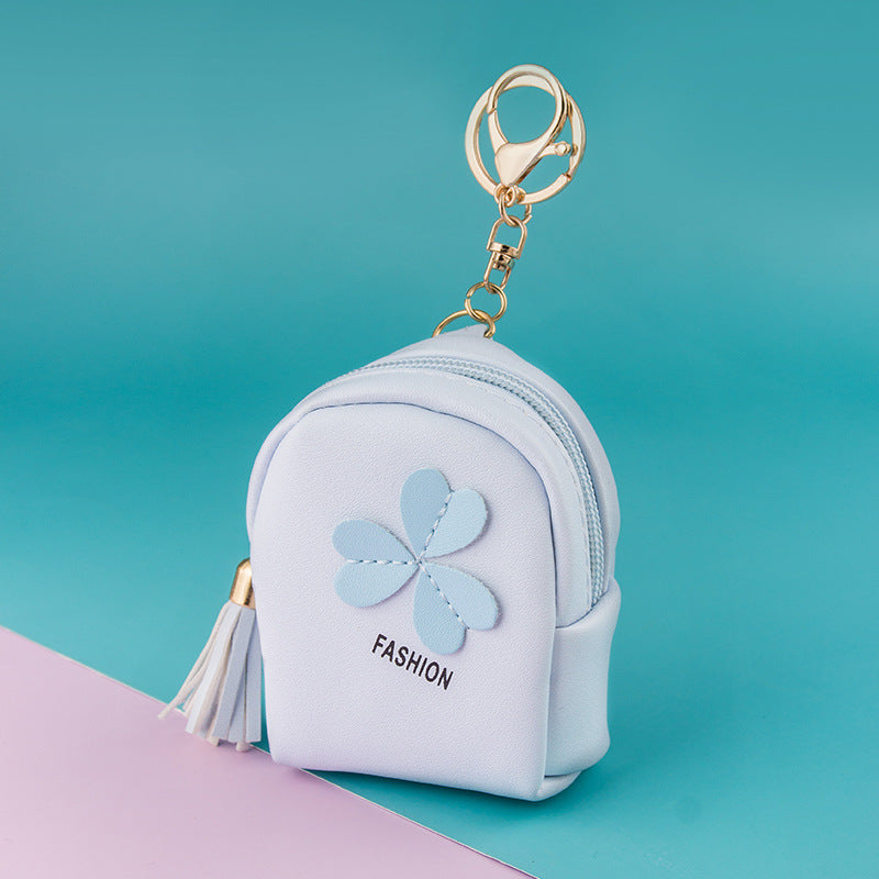Clover Mini Backpack Keychain | PU Leather Coin Purse & Earbud Case | Cute Bag Charm with Tassel