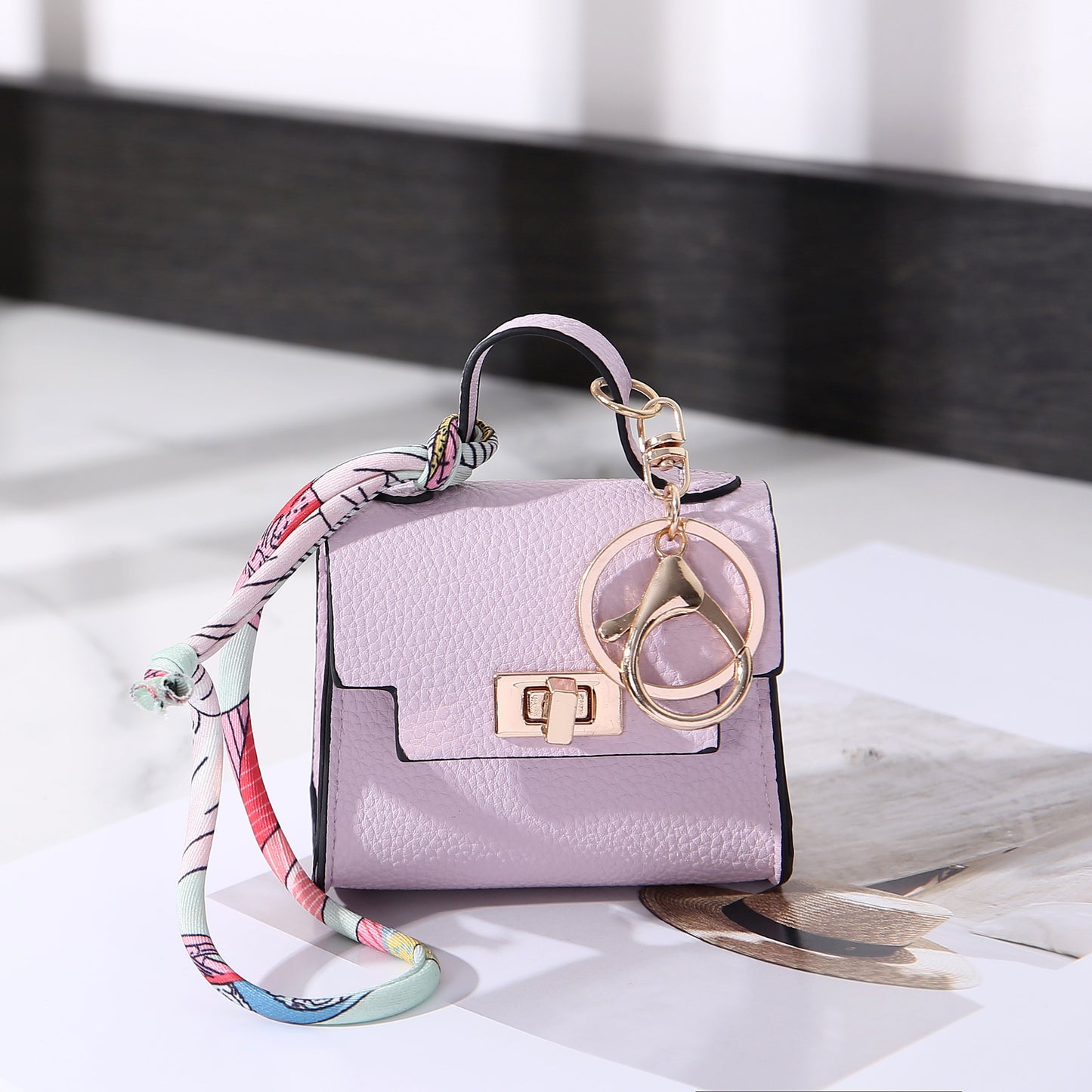 Luxe Tote Bag Keychain | PU Leather Top Handle Purse Charm with Rope Tassel | Small Coin Wallet for Women