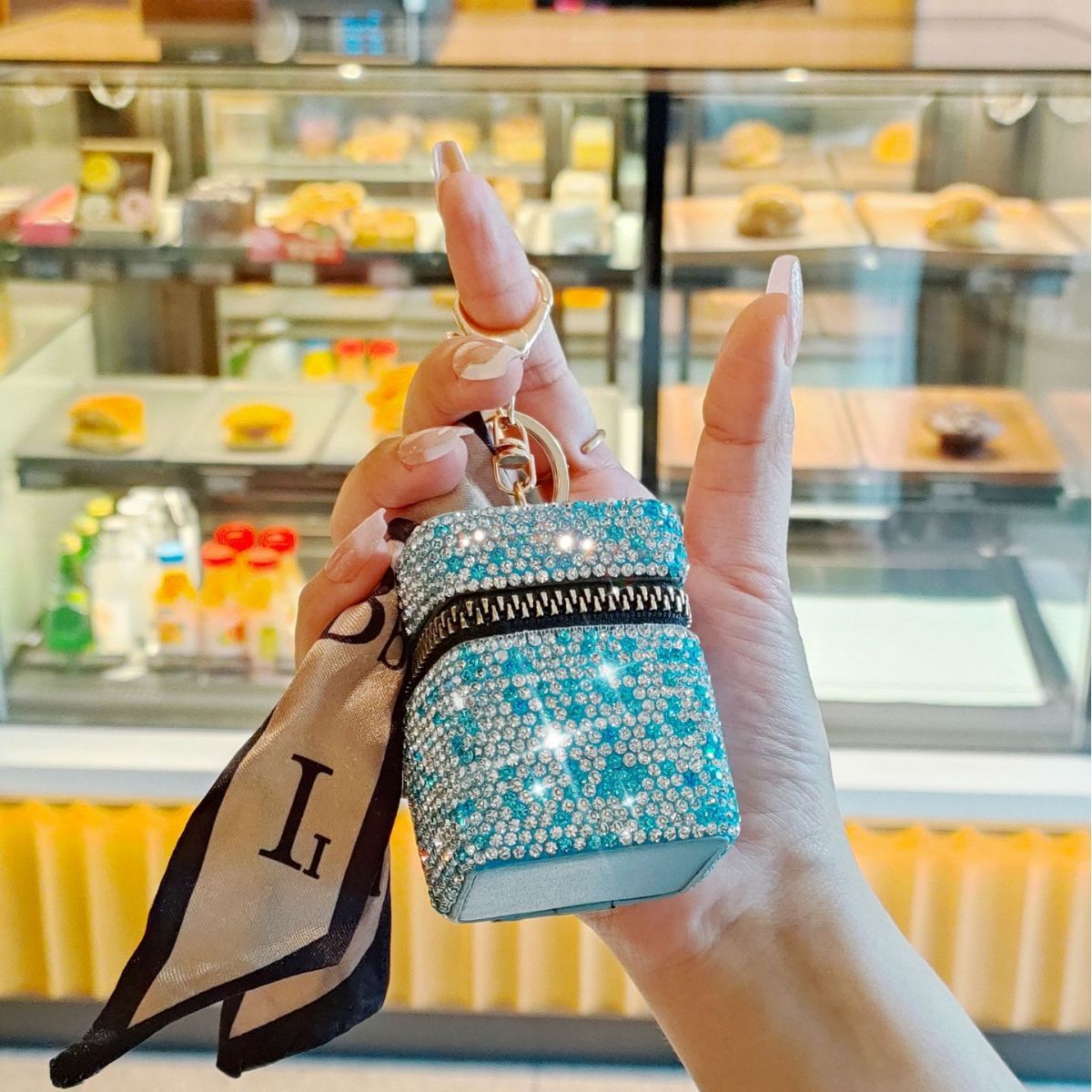 Diamond Sparkle Mini Bag Keychain | Rhinestone Coin Purse & Earbud Case | Luxury Glitter Handbag Charm for Women & Girls