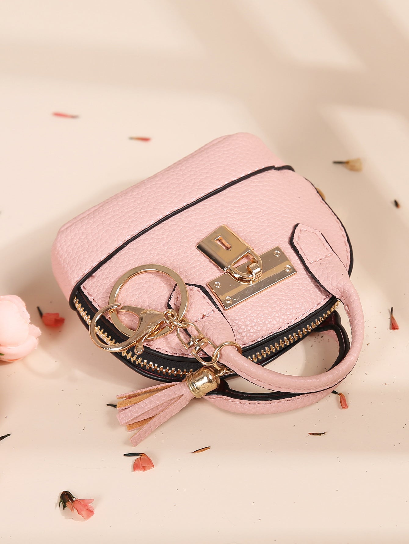 Dome Mini Bag Coin Purse Keychain | PU Leather Handbag Charm with Tassel & Lock | Small Wallet for Coins & Keys
