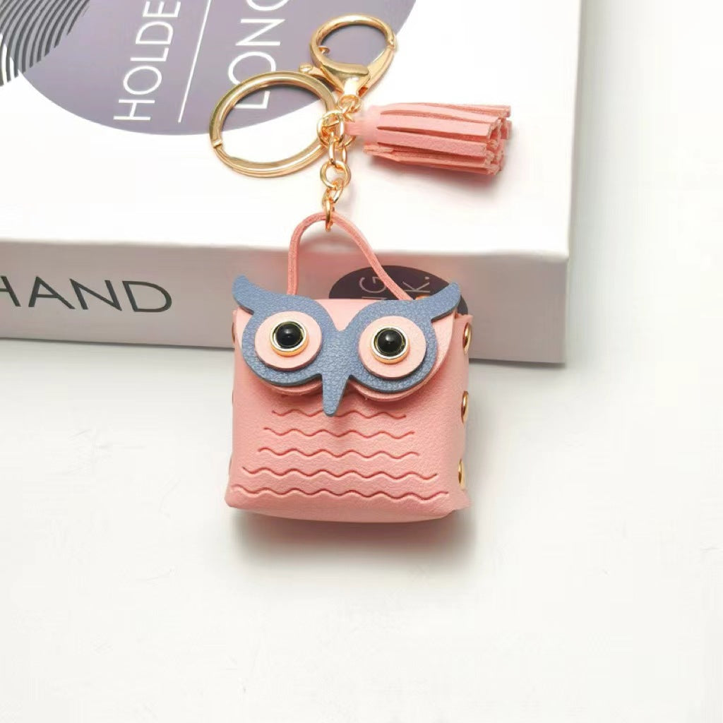Owl Mini Bag Keychain | Cute PU Leather Coin Purse & Purse Charm | Small Earbud Case & Gift Accessory