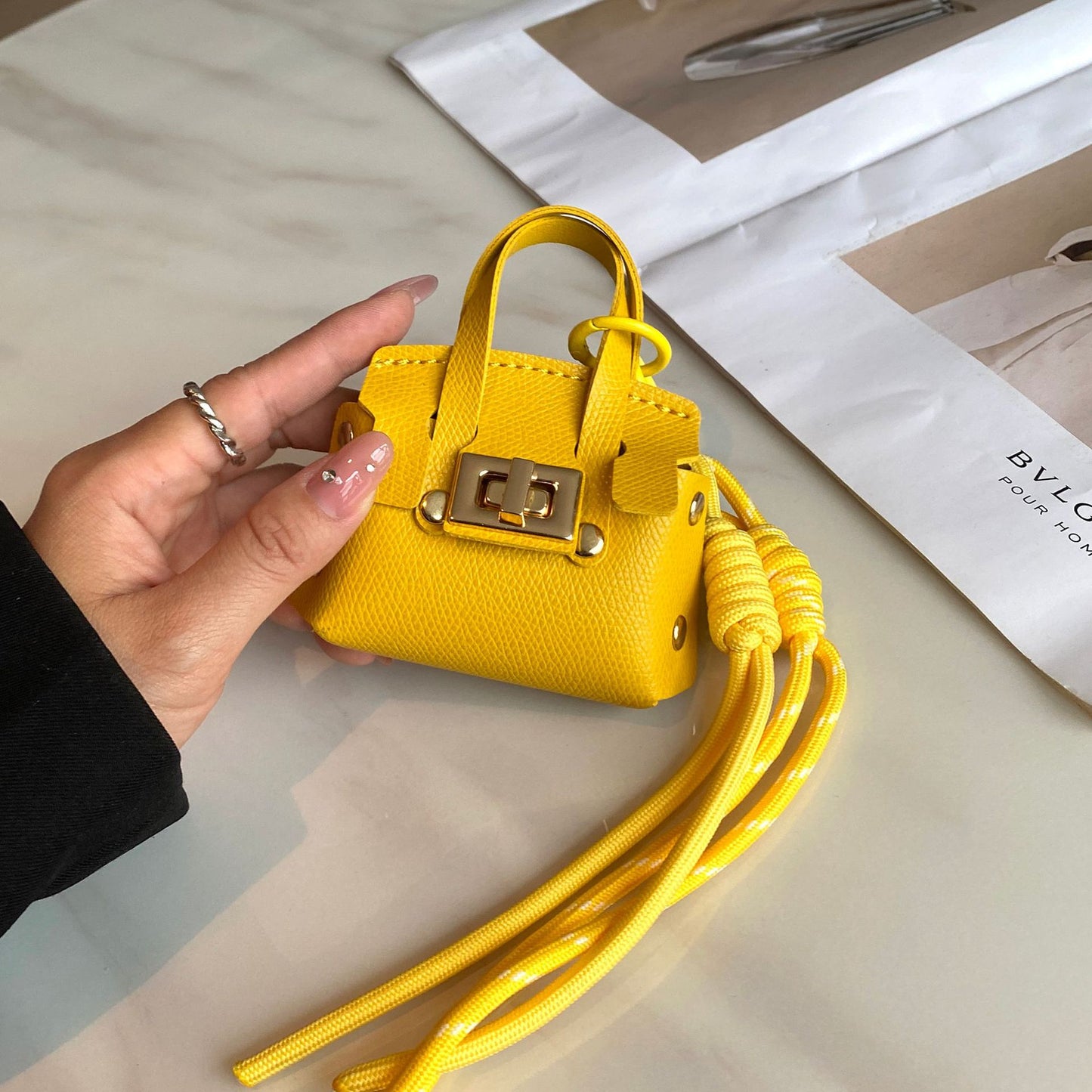 Luxe Tote Bag Keychain | PU Leather Top Handle Purse Charm with Rope Tassel | Small Coin Wallet for Women