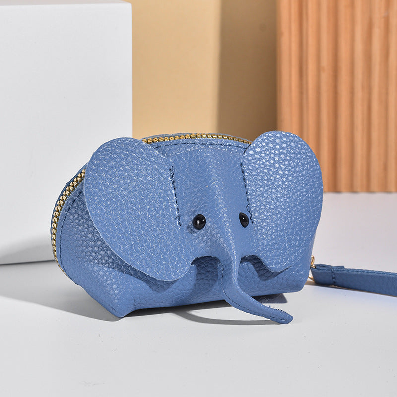 Elephant Coin Purse | Cute PU Leather Card & Coin Holder with Zipper | Mini Animal Wallet Keychain for Women & Kids