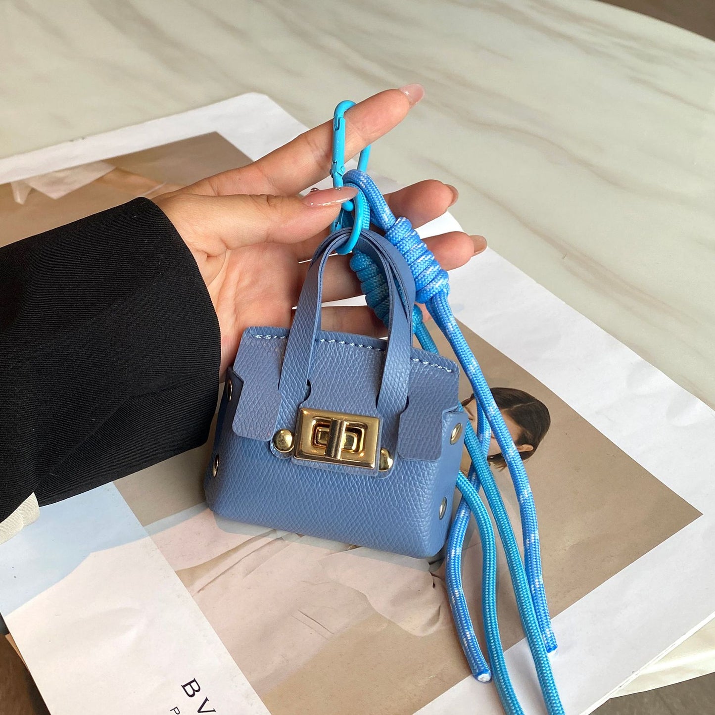 Luxe Tote Bag Keychain | PU Leather Top Handle Purse Charm with Rope Tassel | Small Coin Wallet for Women