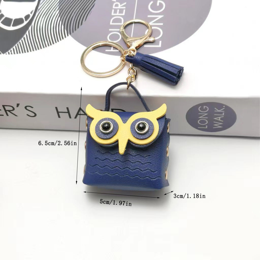 Owl Mini Bag Keychain | Cute PU Leather Coin Purse & Purse Charm | Small Earbud Case & Gift Accessory