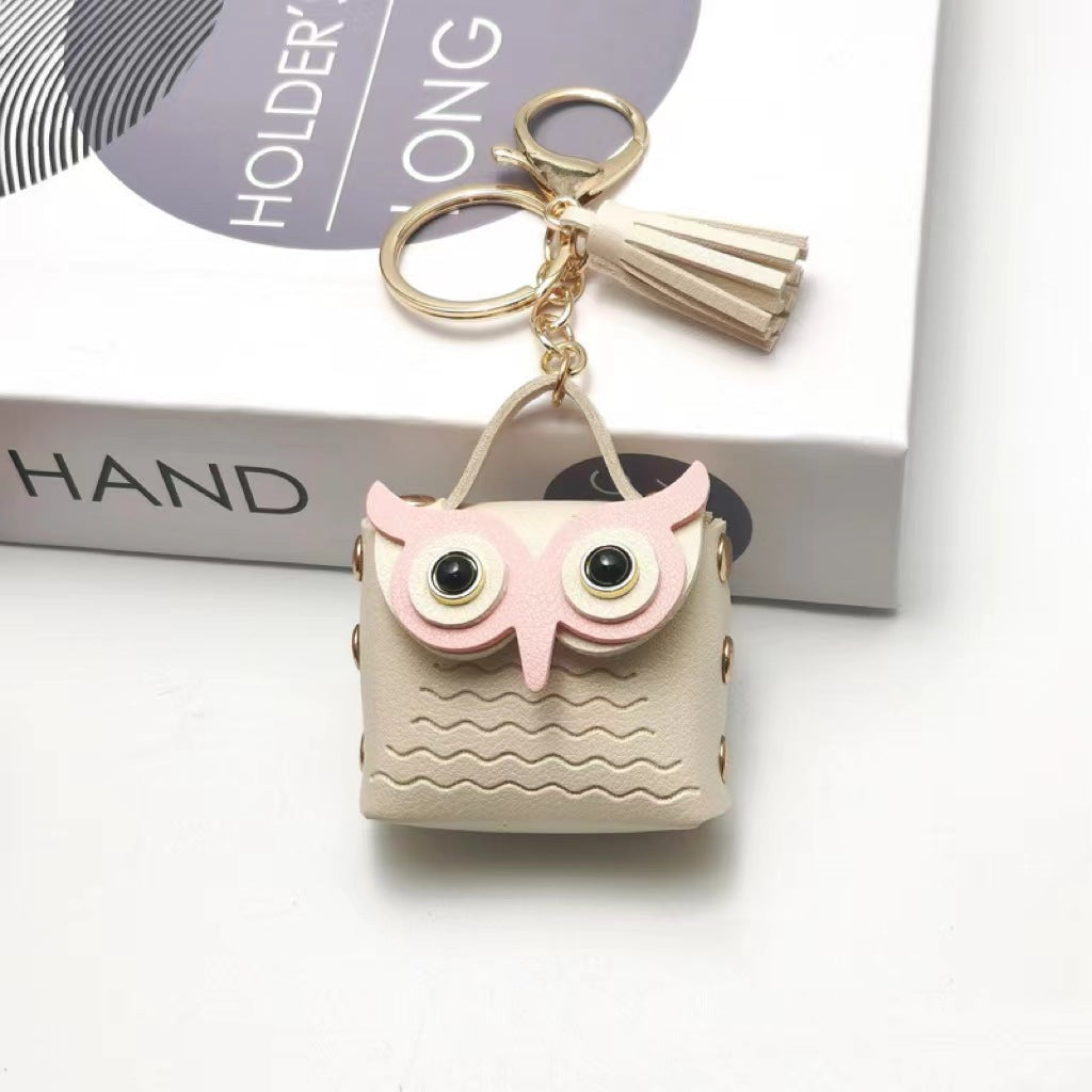Owl Mini Bag Keychain | Cute PU Leather Coin Purse & Purse Charm | Small Earbud Case & Gift Accessory