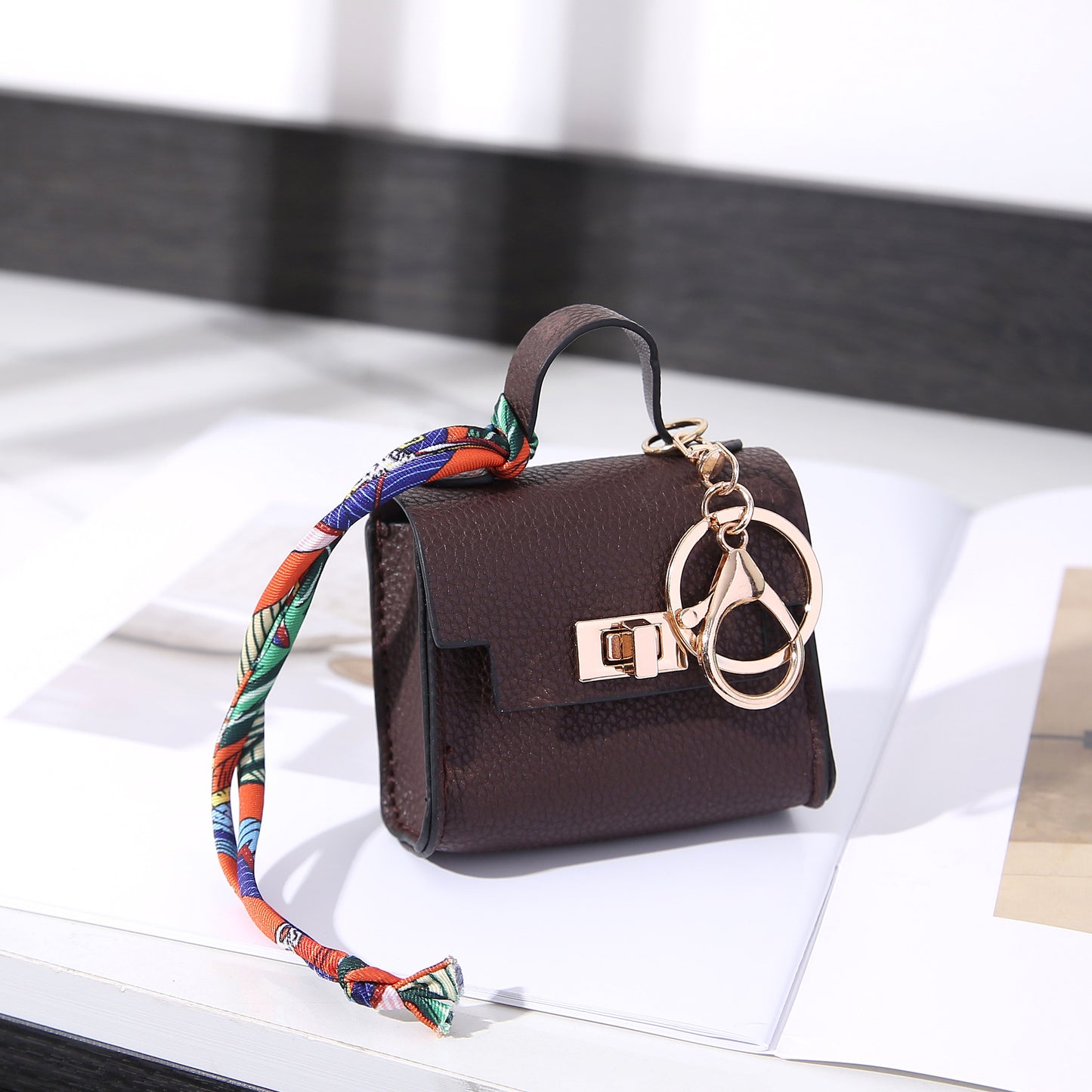 Luxe Tote Bag Keychain | PU Leather Top Handle Purse Charm with Rope Tassel | Small Coin Wallet for Women
