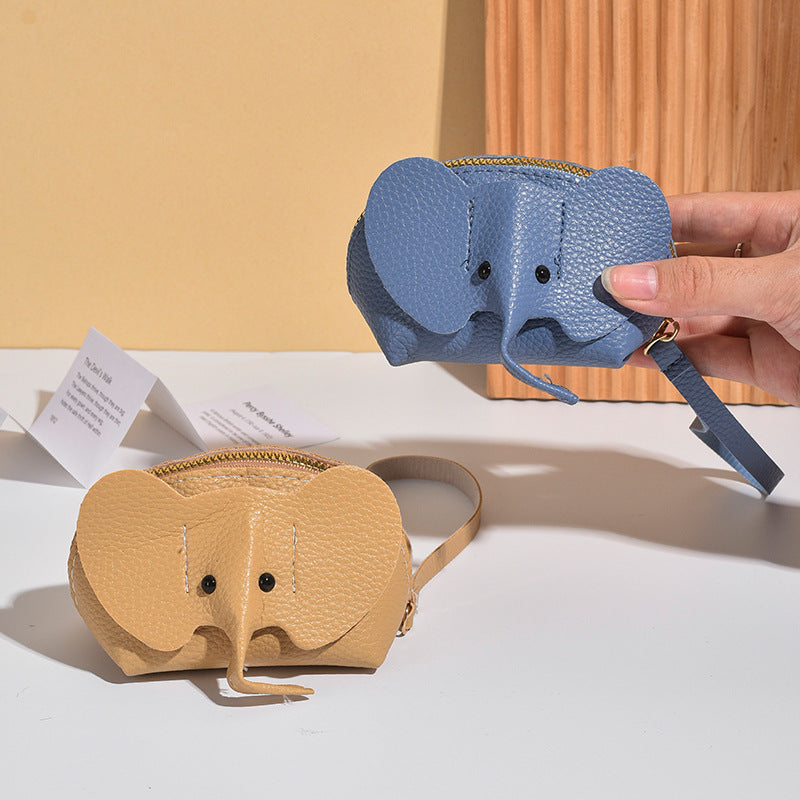 Elephant Coin Purse | Cute PU Leather Card & Coin Holder with Zipper | Mini Animal Wallet Keychain for Women & Kids