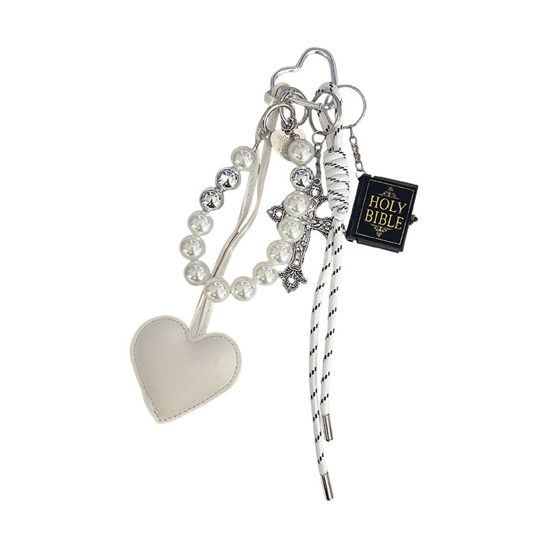 Christian Car Keychain with Cross, Bible & Heart | Religious Key Ring for Men & Women | Inspirational Faith Gift, Rosary Key Holder