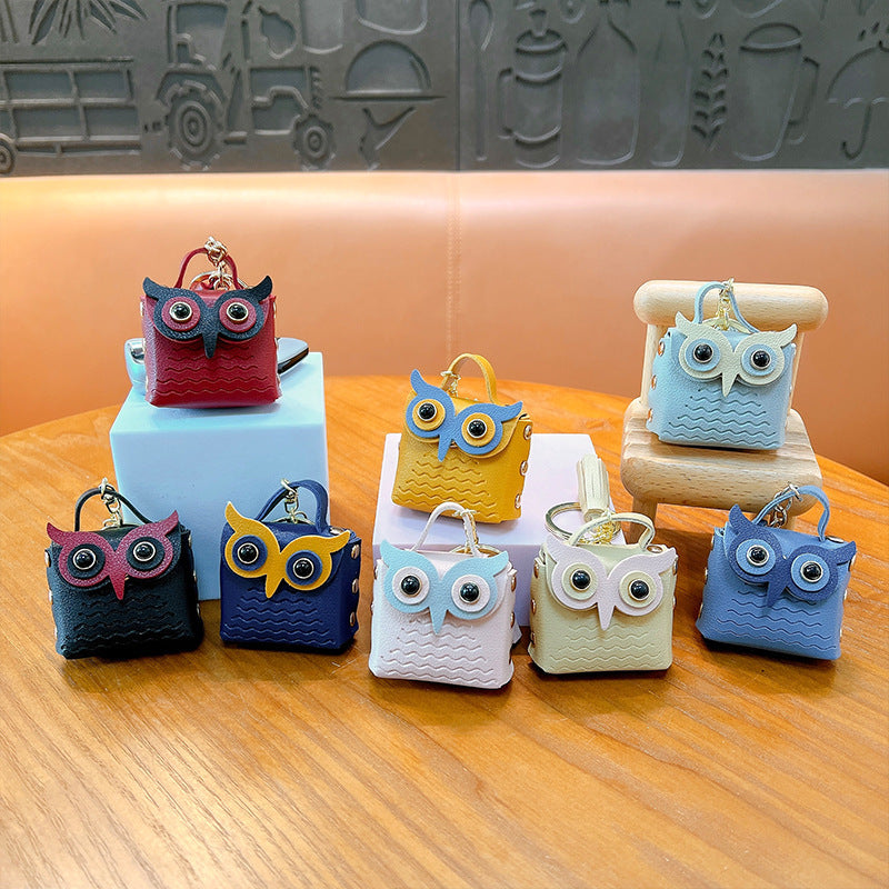 Owl Mini Bag Keychain | Cute PU Leather Coin Purse & Purse Charm | Small Earbud Case & Gift Accessory