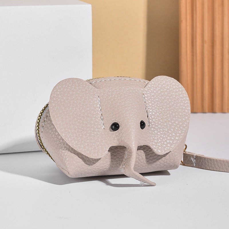 Elephant Coin Purse | Cute PU Leather Card & Coin Holder with Zipper | Mini Animal Wallet Keychain for Women & Kids