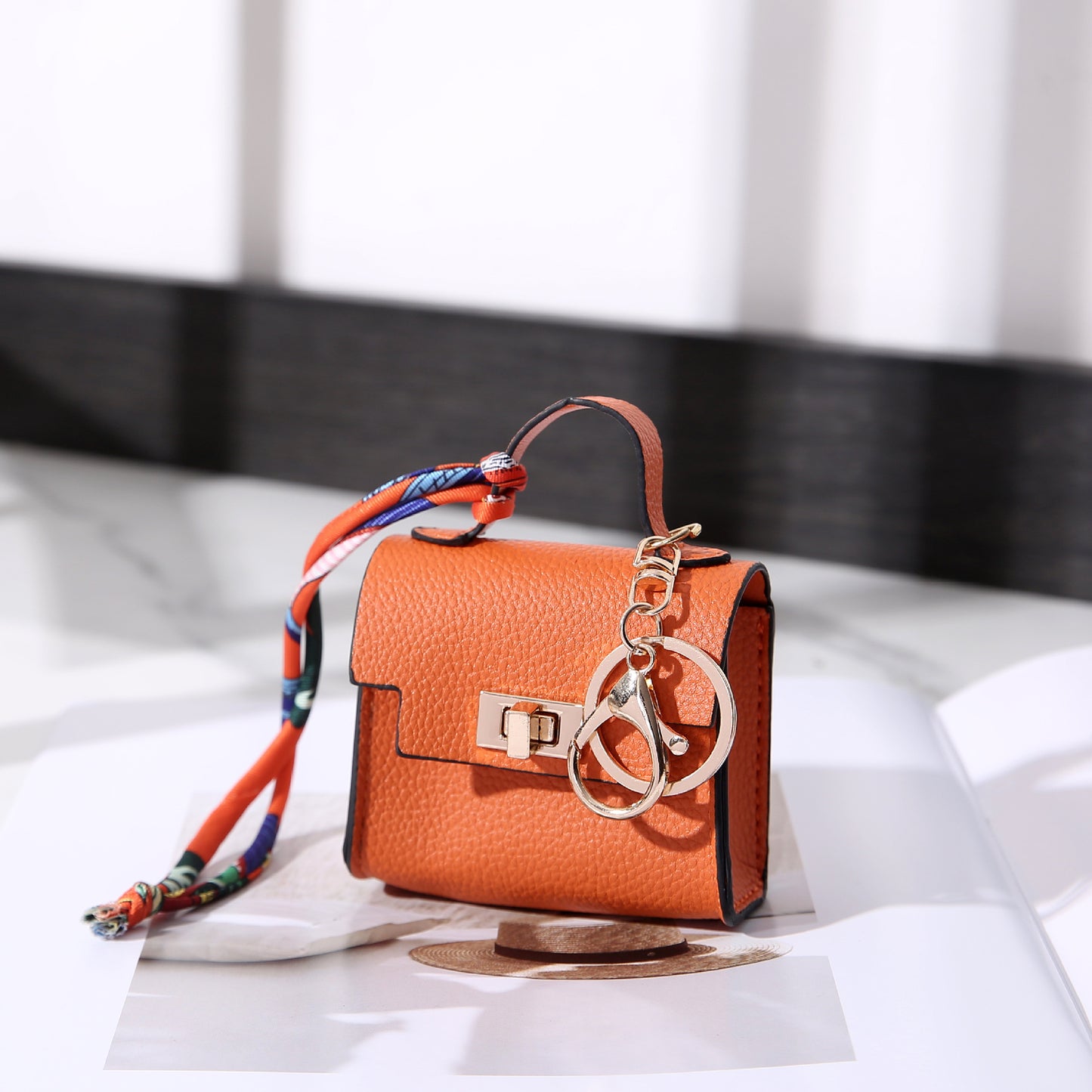 Luxe Tote Bag Keychain | PU Leather Top Handle Purse Charm with Rope Tassel | Small Coin Wallet for Women