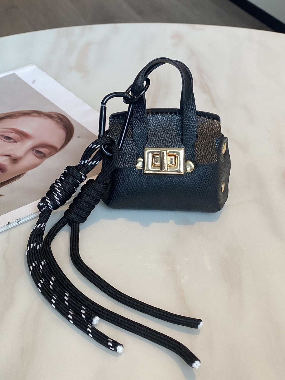 Luxe Tote Bag Keychain | PU Leather Top Handle Purse Charm with Rope Tassel | Small Coin Wallet for Women