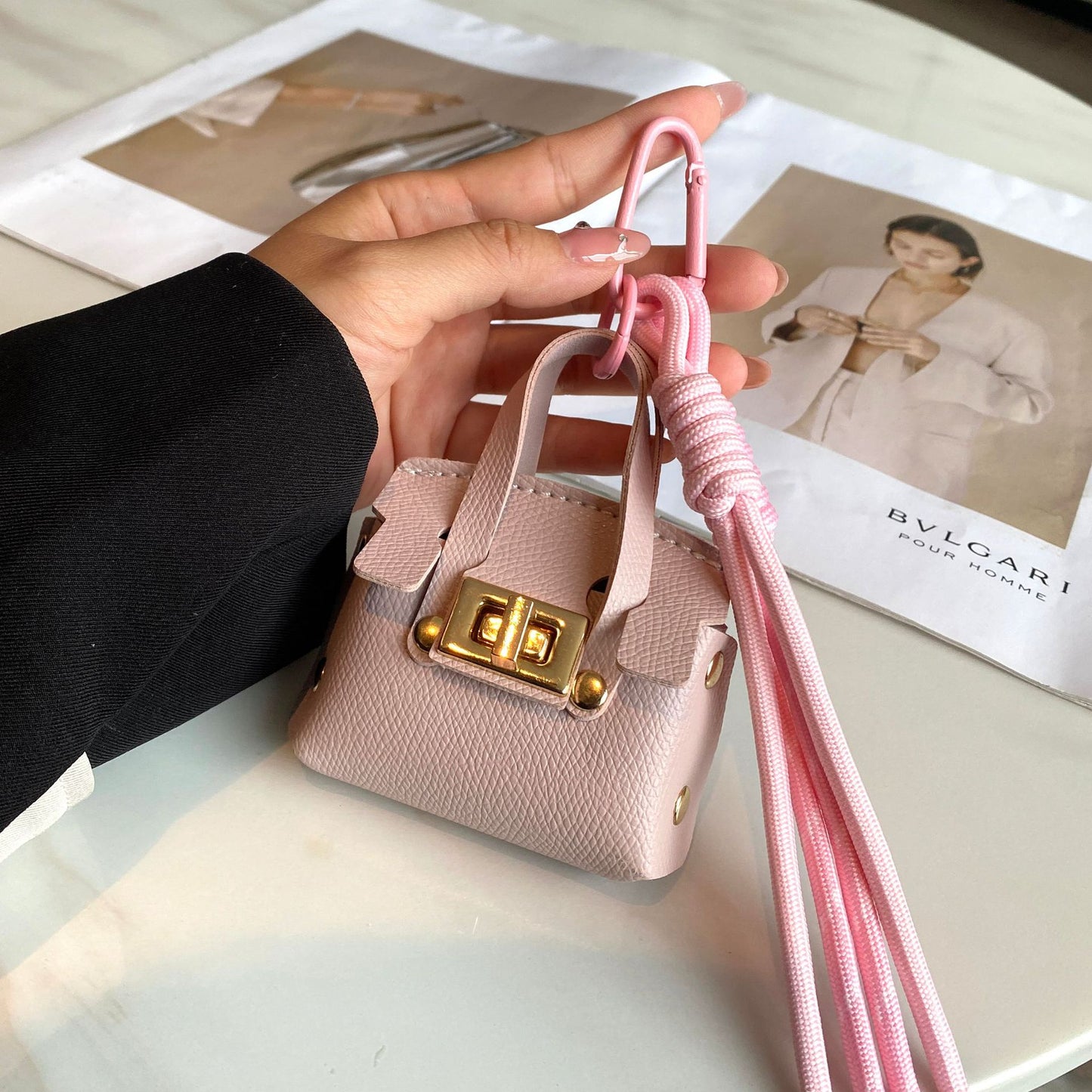 Luxe Tote Bag Keychain | PU Leather Top Handle Purse Charm with Rope Tassel | Small Coin Wallet for Women