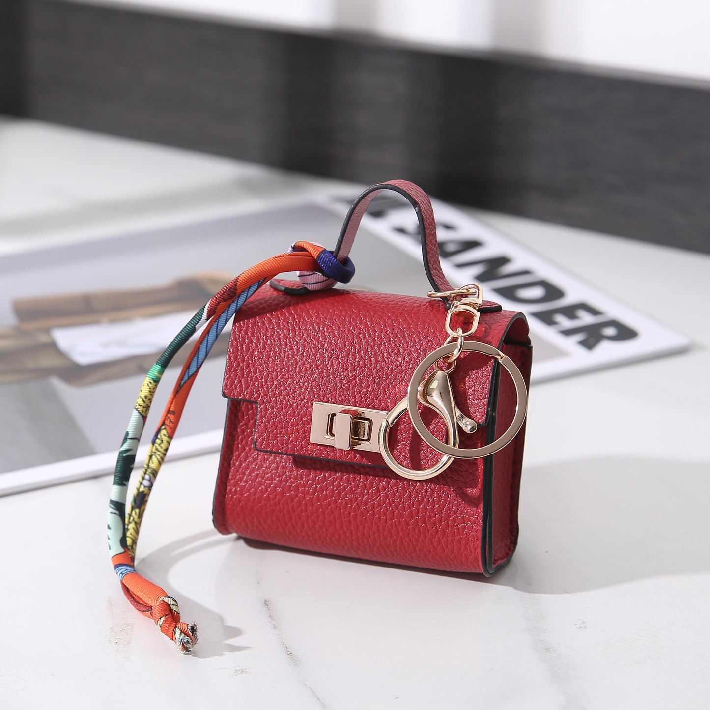 Luxe Tote Bag Keychain | PU Leather Top Handle Purse Charm with Rope Tassel | Small Coin Wallet for Women