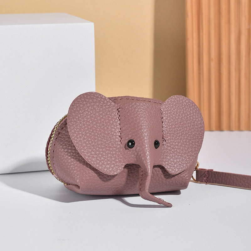 Elephant Coin Purse | Cute PU Leather Card & Coin Holder with Zipper | Mini Animal Wallet Keychain for Women & Kids