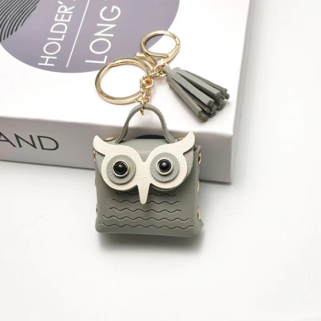 Owl Mini Bag Keychain | Cute PU Leather Coin Purse & Purse Charm | Small Earbud Case & Gift Accessory