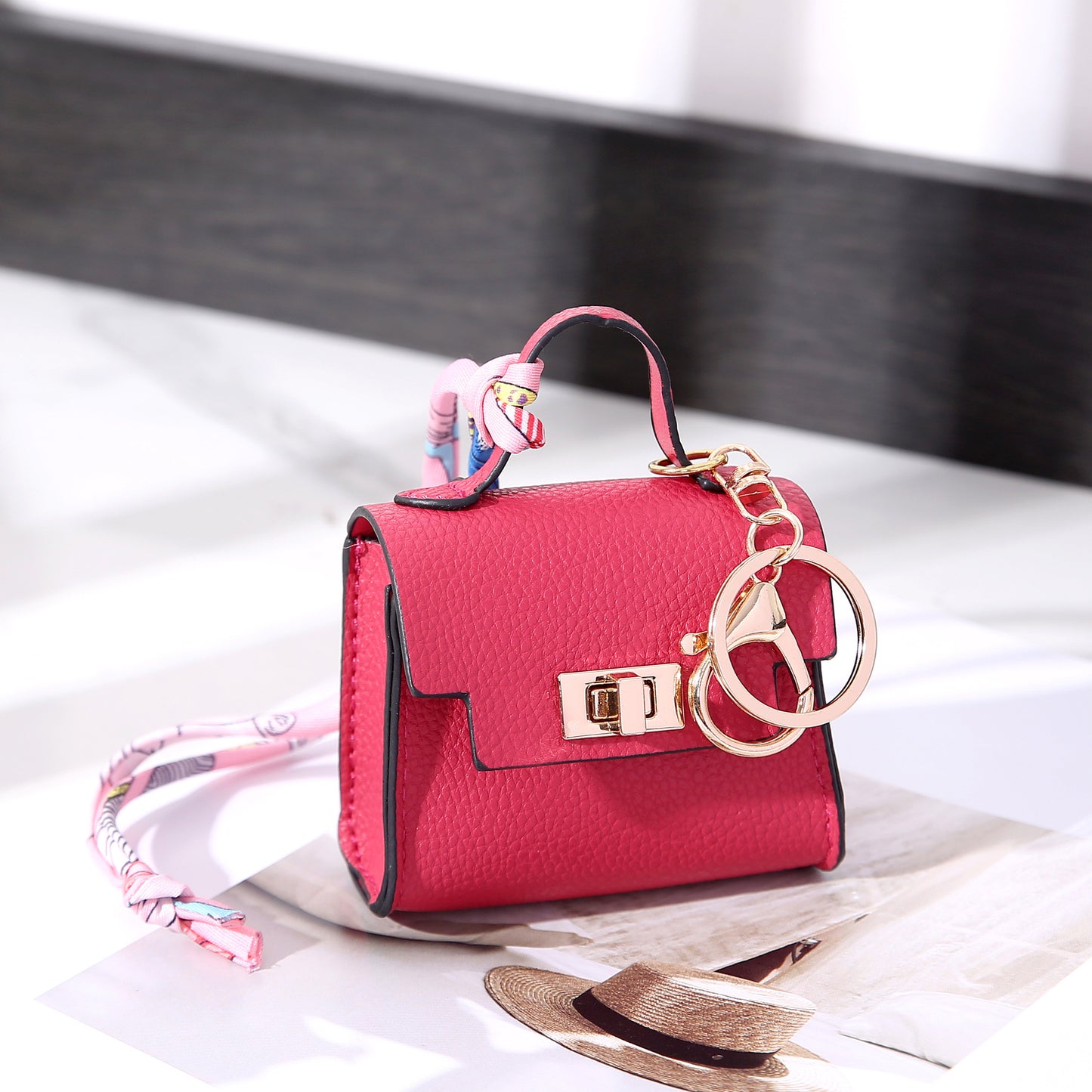 Luxe Tote Bag Keychain | PU Leather Top Handle Purse Charm with Rope Tassel | Small Coin Wallet for Women