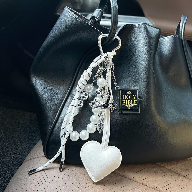 Christian Car Keychain with Cross, Bible & Heart | Religious Key Ring for Men & Women | Inspirational Faith Gift, Rosary Key Holder