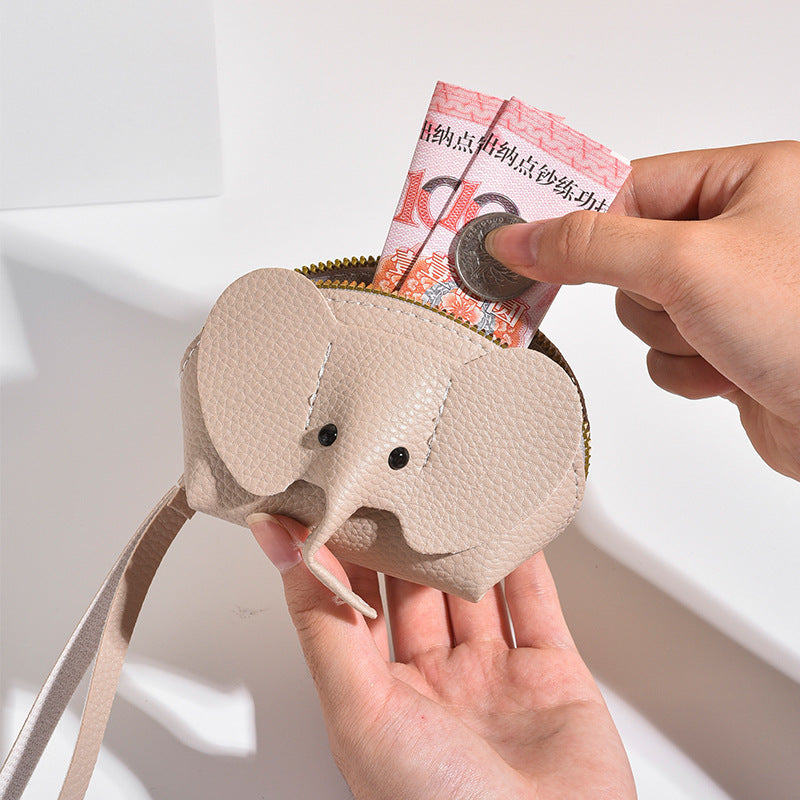 Elephant Coin Purse | Cute PU Leather Card & Coin Holder with Zipper | Mini Animal Wallet Keychain for Women & Kids